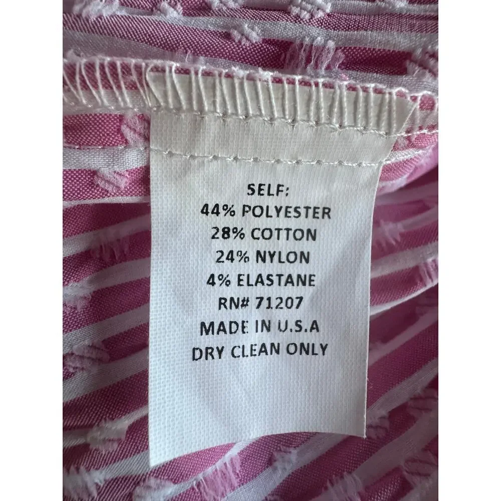 J’Envie Havana Pink White Stripe Long Sleeve cotton stretch seersucker tunic 8 M